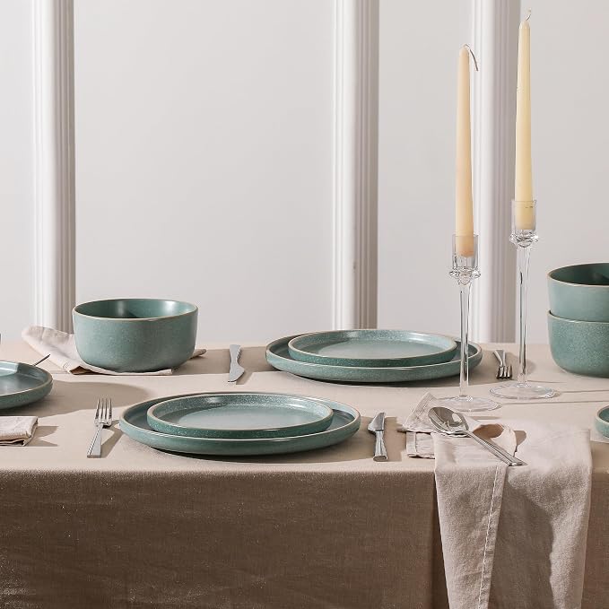 Earth & Clay Amber 24-Piece Dinnerware Set Stoneware, Dishwasher and Microwave Safe Plates and Bowls Set, Dish Set for 8, Green