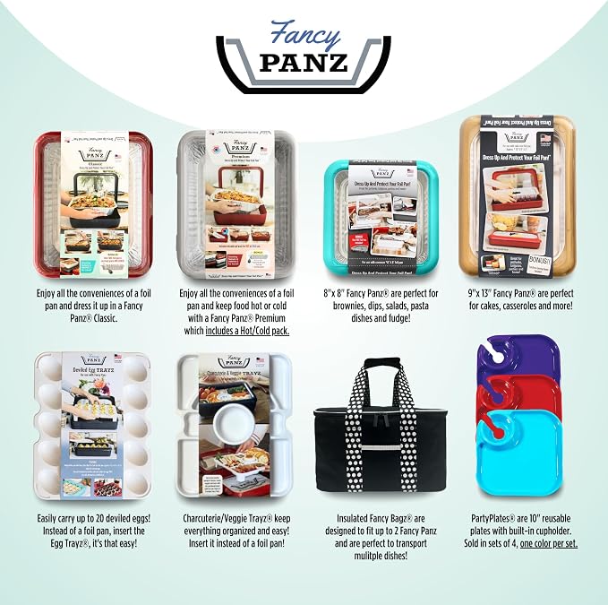 Fancy Panz Charcoal Premium Aluminum Foil Pan Carrier with Secure Latch Lid & Hot/Cold Gel Pack - Made in USA Reusable Casserole Carrier for Half Size Pans - Food Transport Holder for Entertaining