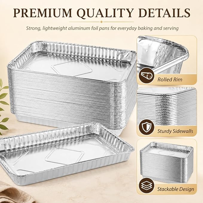 CYEAH 50 Pcs Cookie Sheets for Baking, 12.6 x 8 in Aluminum Foil Pans Durable Nonstick Aluminum Foil Trays, Disposable Aluminumm Foil Grill Topper Pan for BBQ, Outdoor Cooking and Camping