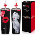 Dragon Glassware x Marilyn Monroe 100th Celebration Tumbler, 24 oz - MM100 | Vacuum Insulated Stainless Steel Tumbler with Straw & Lid; Double Walled Tumbler with Straw Charm; Marilyn Monroe Cup