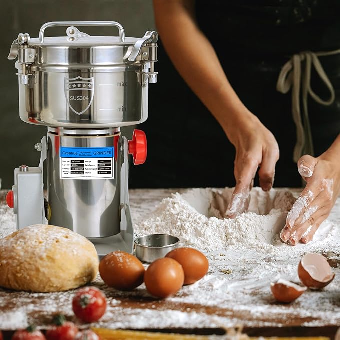 750g Electric Grain Mill Grinder, 304 Stainless Steel Flour Mill, 2800W High Speed Spice Grinder, Electric Grain Mill for Dry Wheat, Oats, Corn, Pepper and Coffee Beans