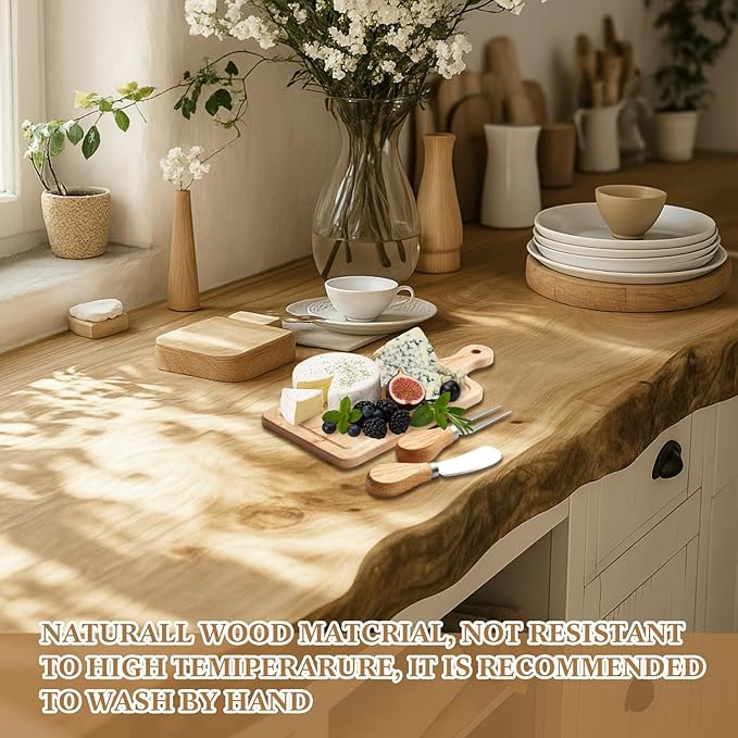 Ziliny 1 Set Bridal Baby Shower Cheese Prizes Wooden Square Board Gift Set Knives Forks Thank You Tags with Box for Guests for Valentines Bridal Baby Shower Housewarming (Maple Wood)