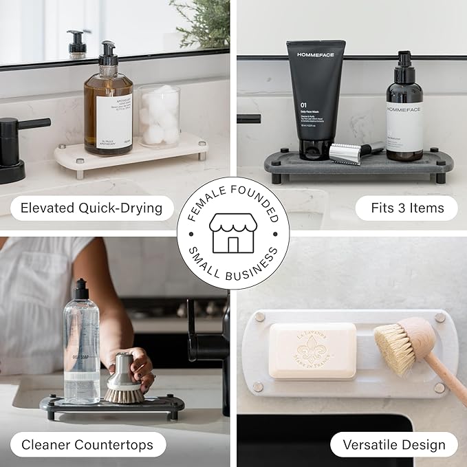 Dorai Home Stone Kitchen Sink Caddy - Diatomaceous Earth Sink Tray with Stainless Steel Feet, Water-Absorbing Countertop Organizer for Kitchen or Bathroom - Slate