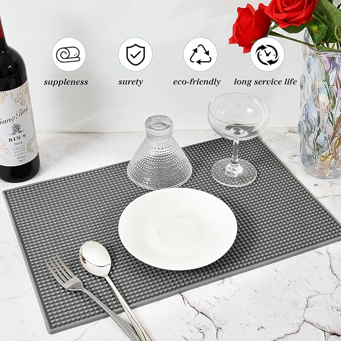 4 Pcs Bar Mat for Countertop Bartending Gray Rubber Silicone Bar Mat for Home Bar Coffee Large Particle Non-Slip Mat for Kitchen