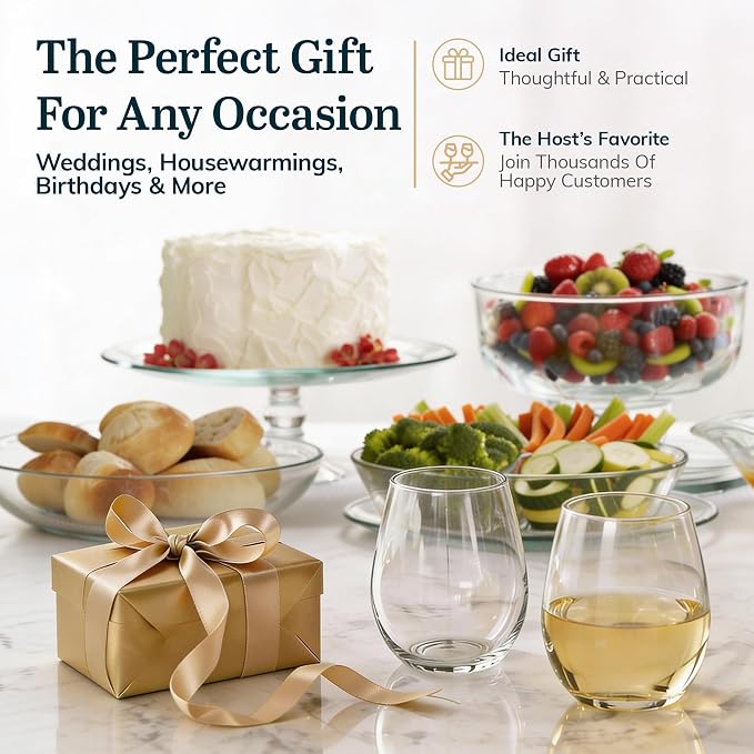 Libbey Stemless Wine Glasses Set of 12, Dishwasher Safe Set Of Wine Glasses, Perfect for Cocktails, Water, and Outdoor Glassware