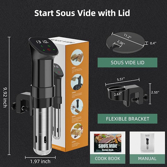 Zionheat Sous Vide Machine 1100W Fast Heating Thermal Immersion,Digital Touch Screen，With Accurate Temperature and Timer Circulator Precise Stainless Steel Cooker