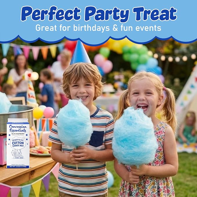 Perfectware -Concession Essentials Blue Raspberry Cotton Candy Mix – Ready-to-Use Floss Sugar for Cotton Candy Machines – Makes 60–70 Cones – 3.25 lb Carton – Carnival Style Cotton Candy Sugar