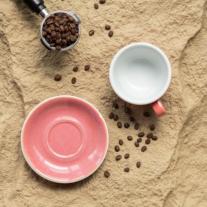 Loveramics Coffee Cup Ceramic, 10 oz Latte Art Cup with Saucer for Cappuccino, Tea, Espresso, Thick - walled stoneware Cappuccino mug Set for Cafe and Barista - Potters Colours (Berry, 10OZ)