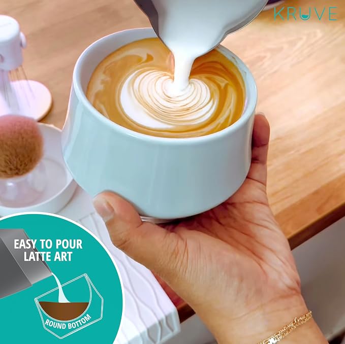KRUVE IMAGINE Porcelain Latte Coffee Cups, Double Walled Espresso Cups, Glass Cups Set of Two - 8.5oz Thermal Spherical Design for Latte Art, Insulated Coffee Mugs for Heat Retention (Blue)