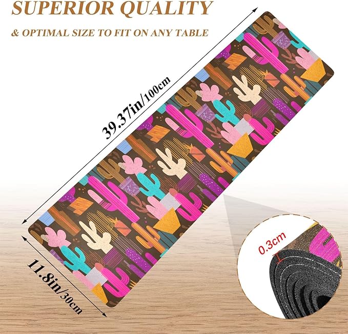 Brown Colorful Cactus Trivet Table Runner Heat Resistant 230F for Hot Dishes Pots Plates Kitchen Dining Table Protector Decorative 39.37x 11.8