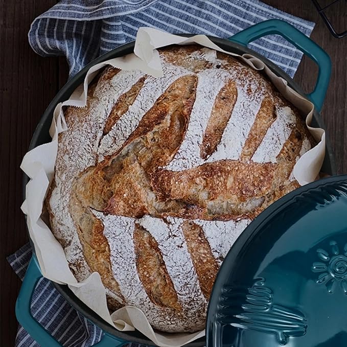 Flavehc Bread Oven Cast Iron Bread Dutch Oven with Cloche Lid for Bread Baking Green Enameled Cast Iron Bread Oven with Dome Lid for Sourdough, 9.8 Inches