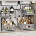 2 Pack 15.5IN-Depth Under Sink Organizer With Next-Gen Ball-Bearing Slides,2-Tier Precision Mesh Pull Out Cabinet Storage for Bathroom&Kitchen,Height Adjustable Drawers Shelf,Anti-rust-Grey