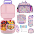 Itslife Bento Box for Kids Set, Insulated Food Container,Kids Lunch Box, 7 oz Thermos for Hot Food, 12 oz Thermos Water Bottle, Reusable Insulated Ice Bag & Fork Spoon Utensils Camping Travel Pink