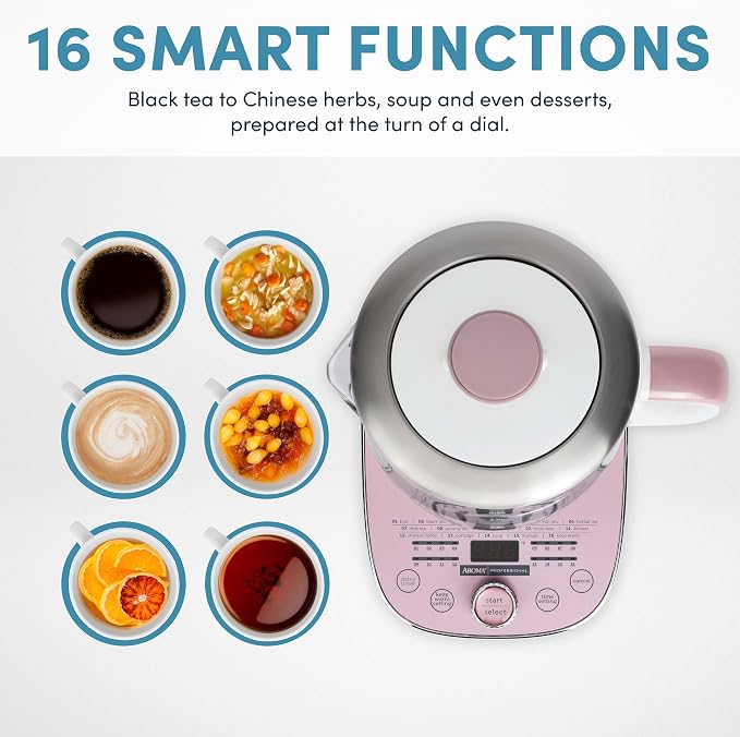 AROMA® Professional 1.5L / 6-Cup Glass Digital Electric Tea Maker, Automatic Keep Warm Mode, 16 Different Heat Setting Options, Spill-Free Pouring Spout (AWK-701)