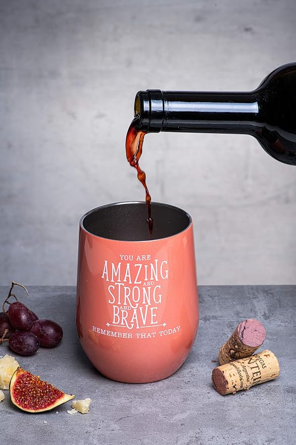 DIVERSEBEE Inspirational Thank You Gifts for Women, Best Friend, Sister, Wife, Girlfriend, Coworker, Mom, Encouragement Birthday Wine Gifts - Insulated Wine Tumbler with Lid (Coral)