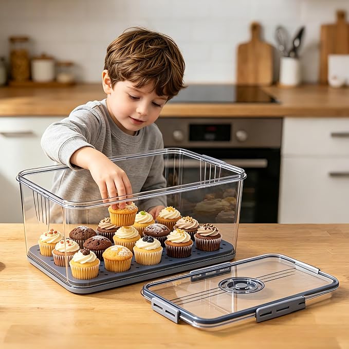 Honbuty Bread Box Bread Boxes for Kitchen Counter Airtight,Time Recording Bread Storage Container with Lid, Bread Keeper for Homemade Bread, Toast, Bagel, Donut and Cookies, Grey,Gifts for Mom Dad