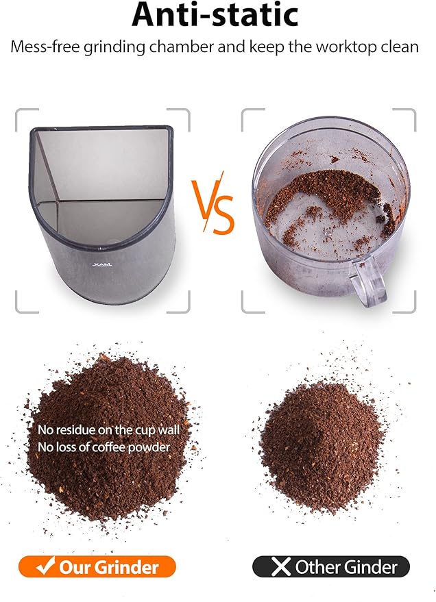 Aromaster Coffee Bean Grinder with 48 Gind Settings, Conical Burr Coffee Grinder for Home Use,Stainless Steel,40 Seconds Adjustable Timer,Anti-static,Easy to Clean with Brush,Black