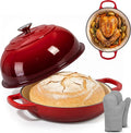 NutriChef 10.2" Enameled Cast Iron Bread Oven, Dome-Shaped Sourdough Baking Pan with Handles & Silicone Gloves, Oven-Safe to 500°F, Dishwasher Safe Dutch Oven Bread Pan (Red)