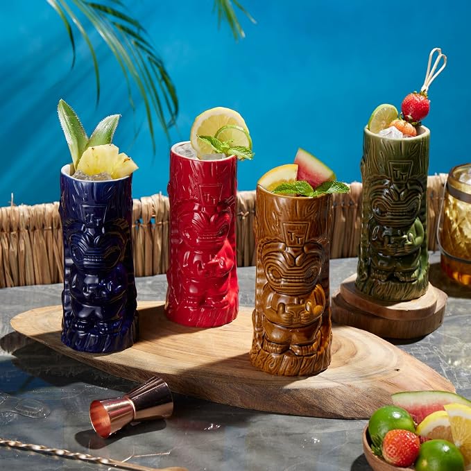 LEMONSODA Ceramic Hawaiian Tiki Glasses (Ceramic, Set of 16)