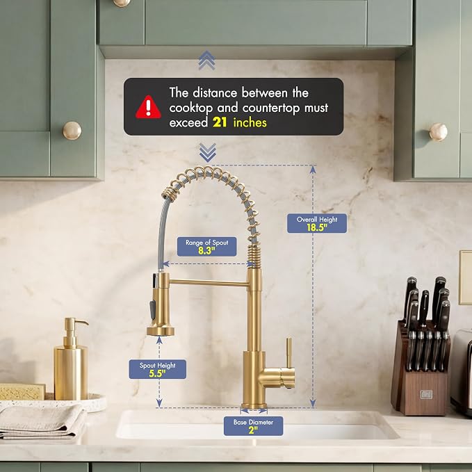 GIMILI Kitchen Faucet with Pull Down Sprayer Single Hole Stainless Steel Sink Faucet, Suitable for Farmhouses, RV, Laundry Room, Outdoor, and Campers. Llave para fregadero de cocina Brushed Gold