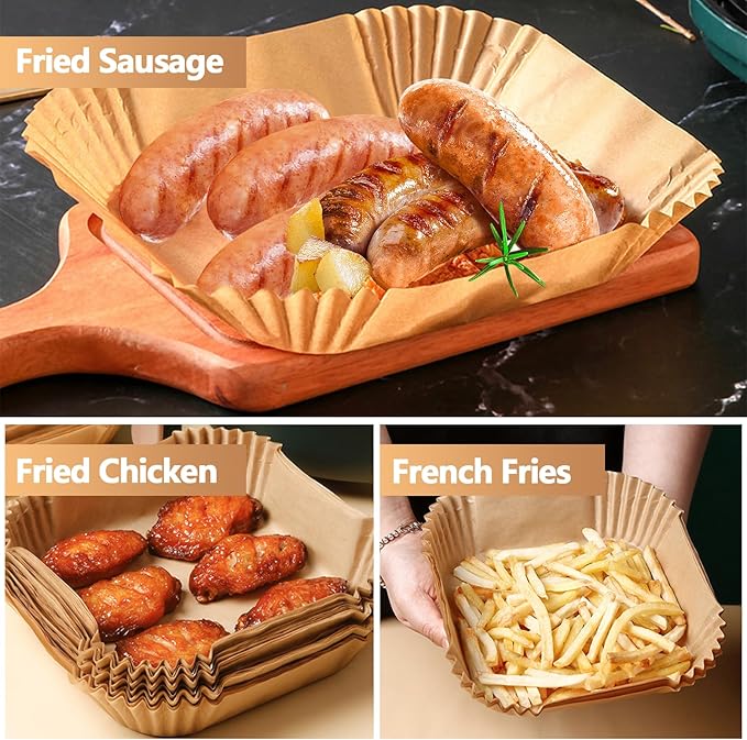 10 Inch Air Fryer Liners Disposable, 100PCS Air Fryer Paper Liners, Oil-Proof & High-Temperature Resistant Parchment Baking Paper for Air Fryer, Microwave and Oven（Bottom Is 9 Inch）