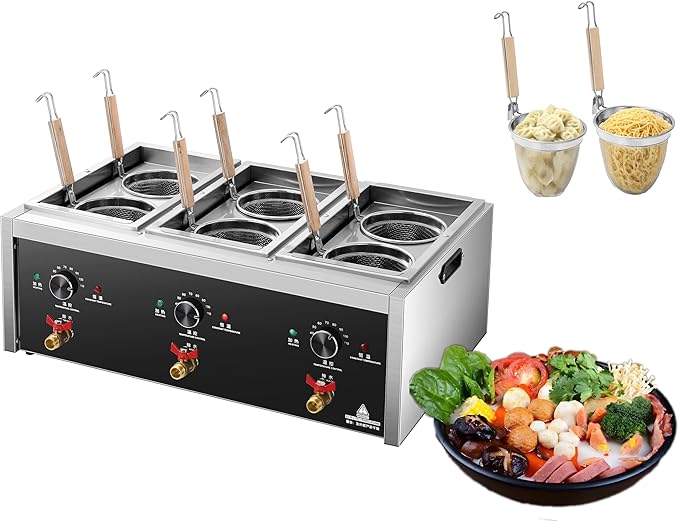 Commercial Pasta Cooker,Electric Macaroni Vegetable Dumpling Cooker, Noodle Cooking Machine Pasta Makers Boiler Machine Noodle Dumpling Maker with Noodle Filter,Drainage (6 Strainers)