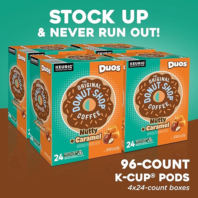 The Original Donut Shop Duos Nutty + Caramel Keurig Single-Serve K-Cup Pods,Medium Roast Coffee,24 Count (Pack of 8)