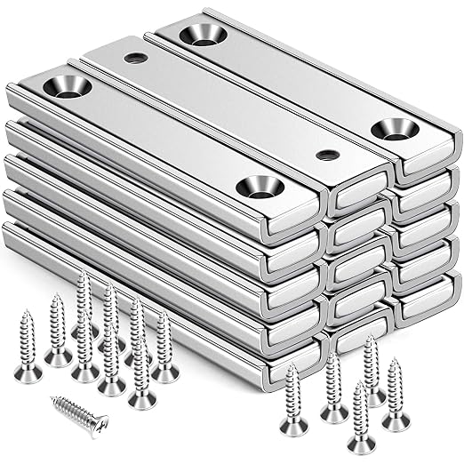 TRYMAG Neodymium Bar Magnets Countersunk, 80 Lbs Rectangle Pull 60x13.5x5mm, 15 Rap Earth Magnet Strip Pack - Wall Mounting, Heavy Duty with Screws