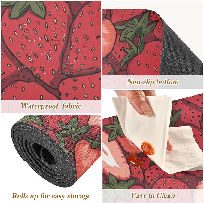 2 in 1 Table Runner Trivet for Hot Pots and Pans Heat Resistant Non Slip Waterproof 39 x 12 Inch Decorative Table Protector for Kitchen Countertop Cartoon Red Strawberry