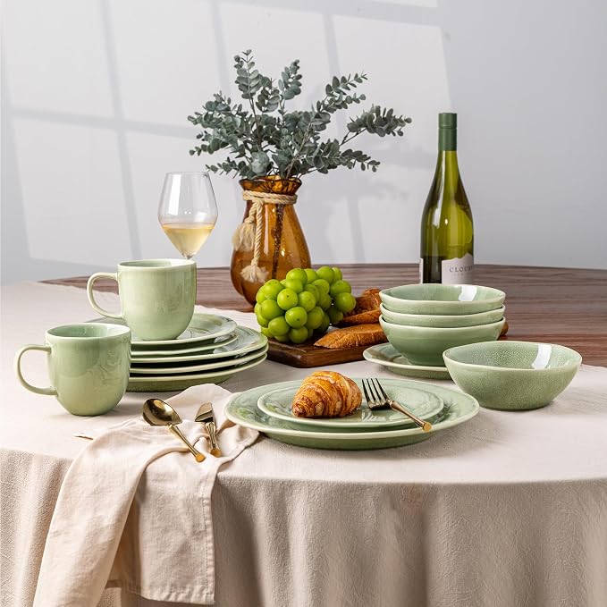AmorArc Ceramic Dinnerware Sets, Handmade Stoneware Reactive Glaze Plates and Bowls Set, Scratch Resistant | Dishwasher & Microwave Safe, Service for 4 (12pc)