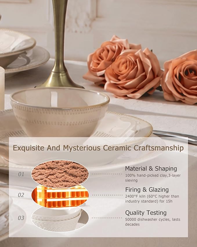 4-piece Ceramic Dinnerware Set with Active Glaze, Modern Shaped Tableware Set Suitable for Kitchen, Microwave, Dishwasher, and Oven, Scratch-resistant, Apricot Color