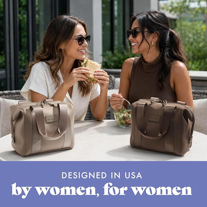 Fit & Fresh Remi Lunch Bag for Women Work – Neoprene Lunch Tote with Containers & Ice Pack, Reusable Meal Prep Lunch Box, Large Capacity, Machine Washable, Taupe