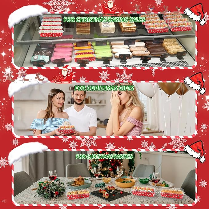 100Pack Christmas Mini Loaf Pans with Lids Mini Cake Pans with Lids and Spoons, 6.8Oz Aluminum Foil Pans Tins, Individual Dessert Cups Containers for Sales,Party,Picnics