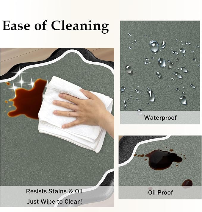 Arenarug Scalloped Black Gray Kitchen Mats Rugs Sets of 2 Cushioned Anti Fatigue Floor Mat Waterproof Kitchen Rugs Non Slip Foam Comfort Standing Mat for Sink Laundry