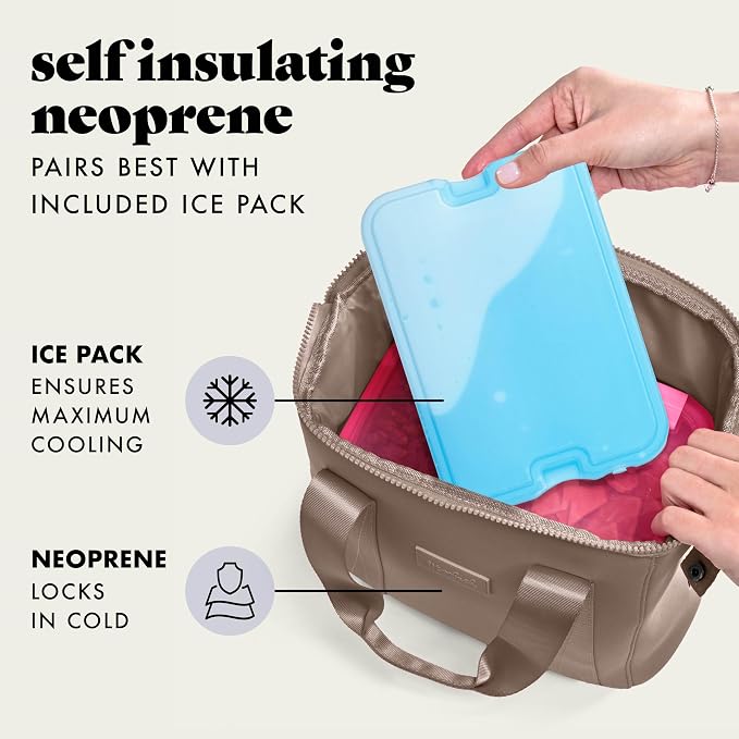 Fit & Fresh Remi Lunch Bag for Women Work – Neoprene Lunch Tote with Containers & Ice Pack, Reusable Meal Prep Lunch Box, Large Capacity, Machine Washable, Taupe
