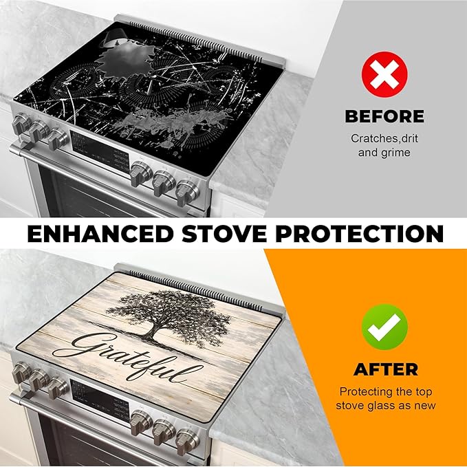 Stove Top Cover- Mat for Electric Stove Protector with Anti-Slip Rubber Coating Dish Drying Mats Scratch-Resistant (Big Tree, 28.5" x 20.5")