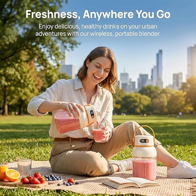 Portable Electric Juicer Cup with Zero Cord Hassle,Rechargeable Personal Blender,Digital Display,Power off when the lid is opened,2600mAh battery capacity for Gym, Office, Outdoors (800ml)