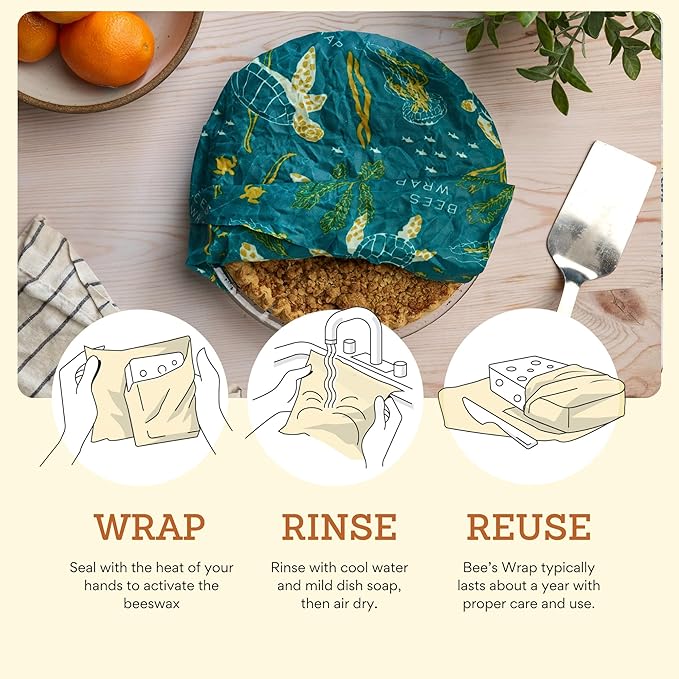 Bee's Wrap Beeswax Wraps for Bread - Beeswax Bread Wrap for Sourdough & Bread Storage - Plastic Free Made in USA Reusable Natural Food Wrap - Ocean