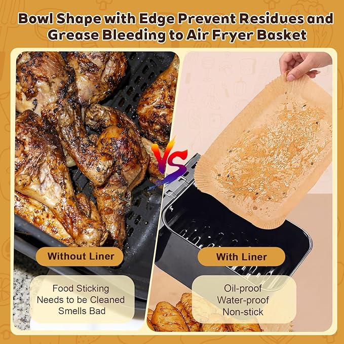 300 Pcs Air Fryer Liners Disposable Parchment Baking Paper Liner Rectangle Non-stick Accessories for Loaf Pan, Air Fryer & Oven, 8.6 x 5.5 Inch, Brown