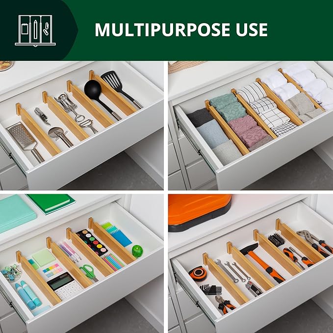 ROYAL CRAFT WOOD Drawer Divider and Organizer for Kitchen Organization - Luxury Bamboo Silverware Drawer Organizer