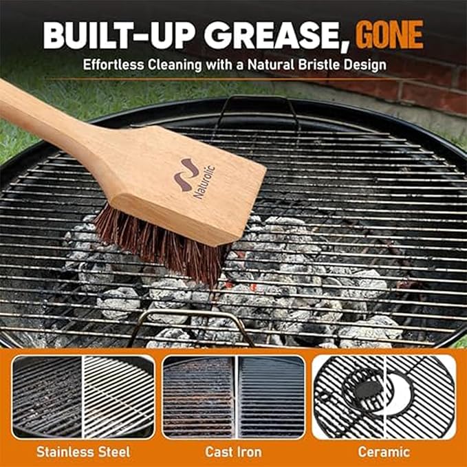 All-Natural Wooden Grill Brush and Grill Cleaner | Works as Scraper Tool for Tough Grill Residue | Bristle-Free Grill Brush for Outdoor Grill | Safe Grill Rescue Brush and BBQ Cleaner