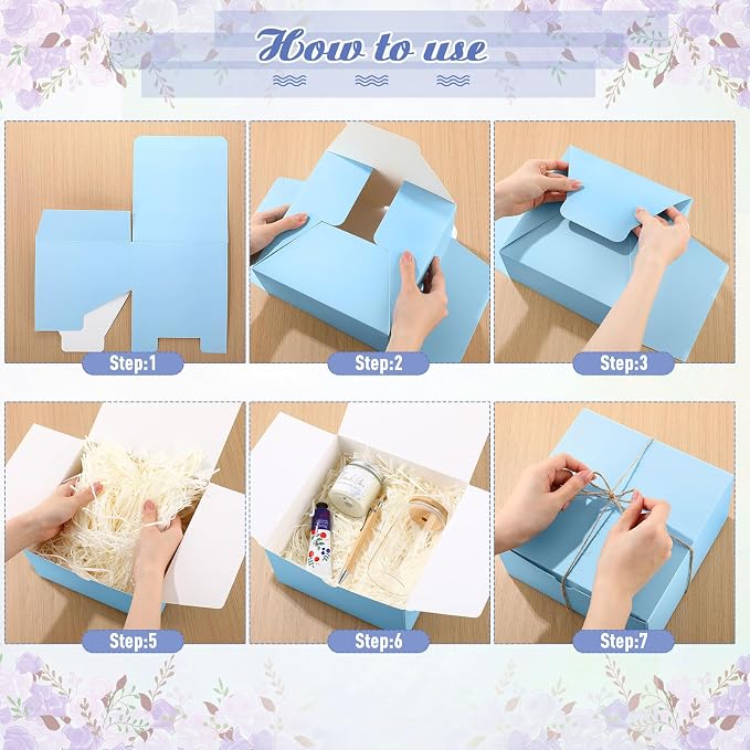 Reallnaive 6 Sets Baby Shower Prizes for Game Winners, Baby Shower Favors Including Glass Cup Scented Candles Hand Cream Pens Gift Box with Raffia for Gender Reveal Wedding Bridal Party Prizes(Blue)