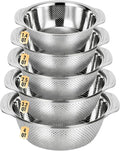 Stainless Steel Colander for Kitchen, 5 Pack Metal Kitchen Strainer Bowls with Handles, Food Strainer Basket for Pasta, Noodles, Vegetables and Fruit, Nesting Design, Dishwasher Safe