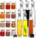 YEBODA 10oz Small Glass Storage Jars with Cork Lids and Spoons 12 Pack + 8oz Clear Glass Olive Oil Dispenser Bottles 6 Pack