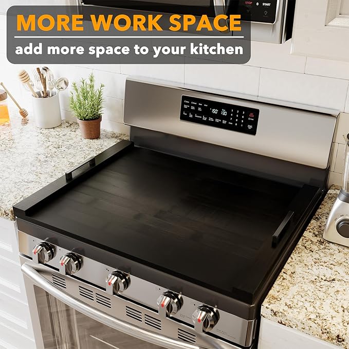 SpaceAid Noodle Board Stove Kitchen Cover with Handles, Top Covers for Gas Burners and Electric Stove, Oven Decor Accessories Wood Tray for Countertop, Black Bamboo