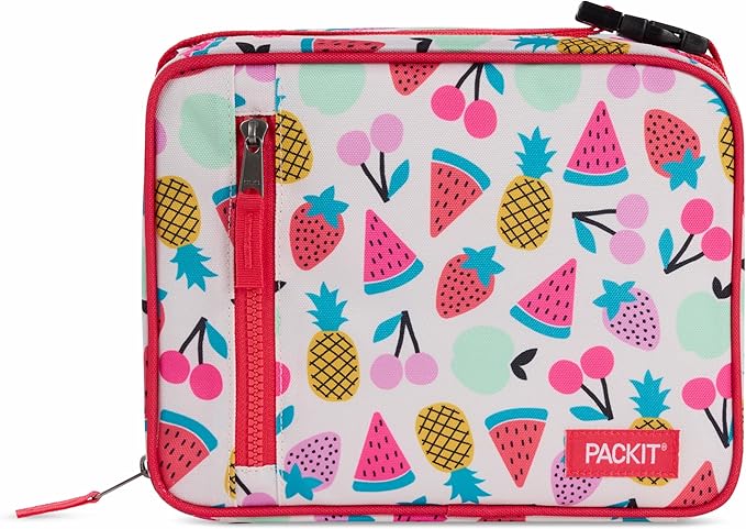 PackIt Freezable Classic Lunch Box, Fruit Toss, Built with EcoFreeze Technology, Collapsible, Reusable, Zip Closure With Zip Front Pocket and Buckle Handle, Designed for Fresh Lunch On the Go