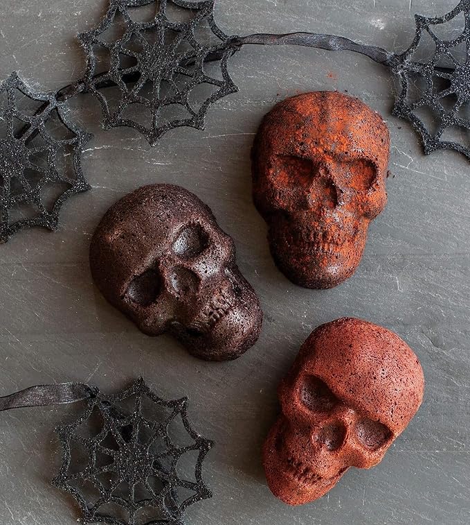 Nordic Ware Halloween Bakeware, Haunted Skull Cakelet Pan, Bronze (Pack of 3)