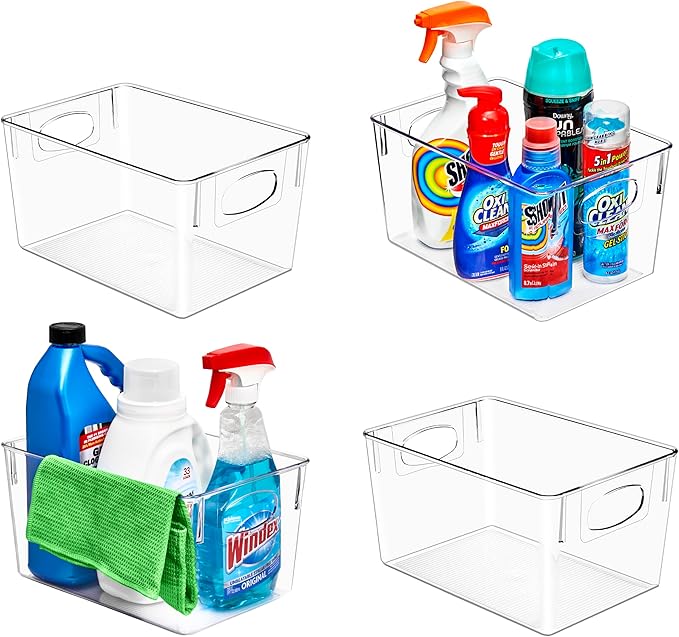 Sorbus 4 Pack Large Clear Plastic Storage Bins, Clear Organizer Bins with Handle for Kitchen, Pantry, Cabinet, Refrigerator, Craft, Toys, Clothes, Closet, Under Sink, Bathroom Organizers and Storage