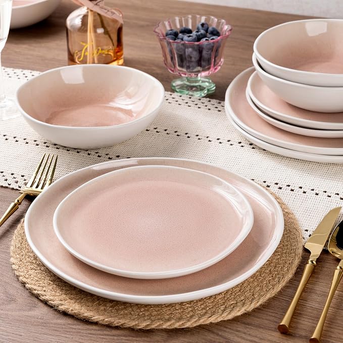 AmorArc Ceramic Dinnerware Sets,Handmade Reactive Glaze Stoneware Plates and Bowls Sets,Highly Scratch Resistant | Dishwasher & Microwave Safe Dishes Set,Service for 8 (24pc)