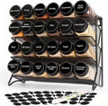DIDITIME Spice Rack Organizer with 24 Glass Jars and 60 Labels, 4-Tier Seasoning Organizer for Cabinet, Countertop, Pantry or Wall Mount, Rust-Resistant Carbon Steel Spice Jar Set with Marker